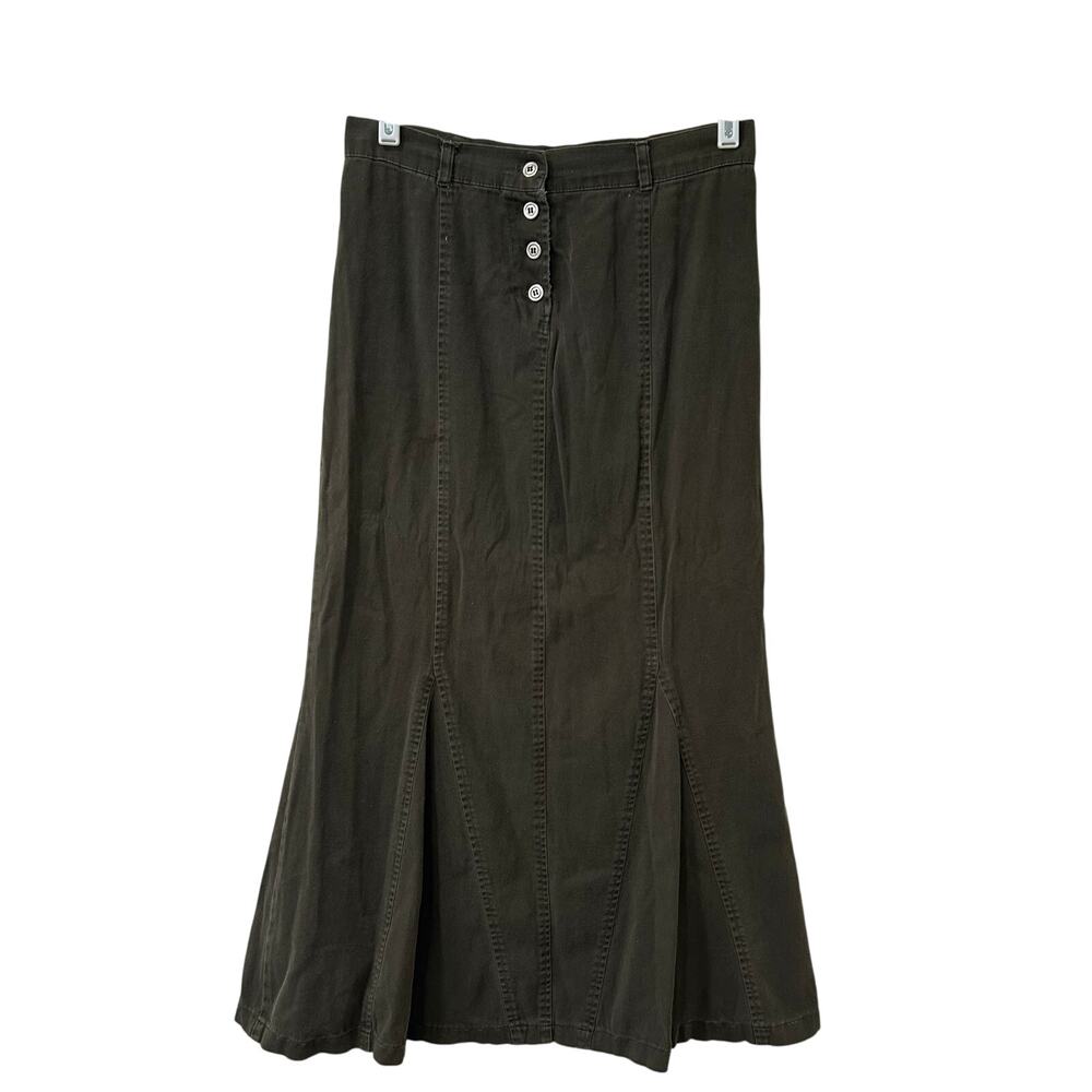 Moa Vtg Womens Sz Small Army Green High Rise Flared Maxi Skirt Grunge Y2K Boho